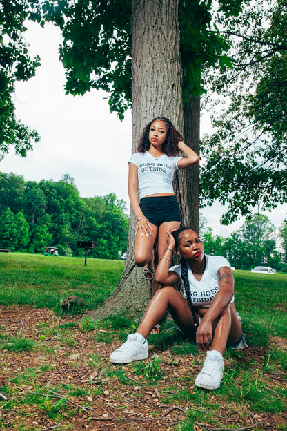 "Young Hoes Outside" White Crop Top