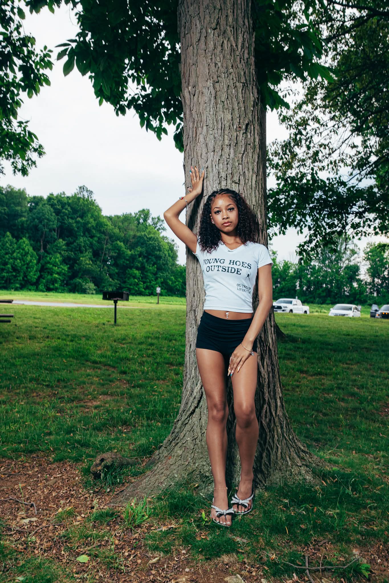 "Young Hoes Outside" White Crop Top