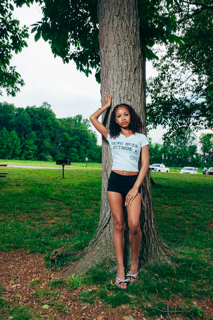 "Young Hoes Outside" White Crop Top
